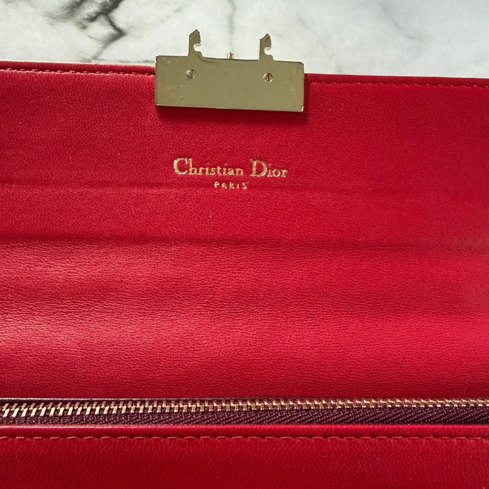 Dior Red Quilted Cannage Lambskin Wallet with Gold Hardware